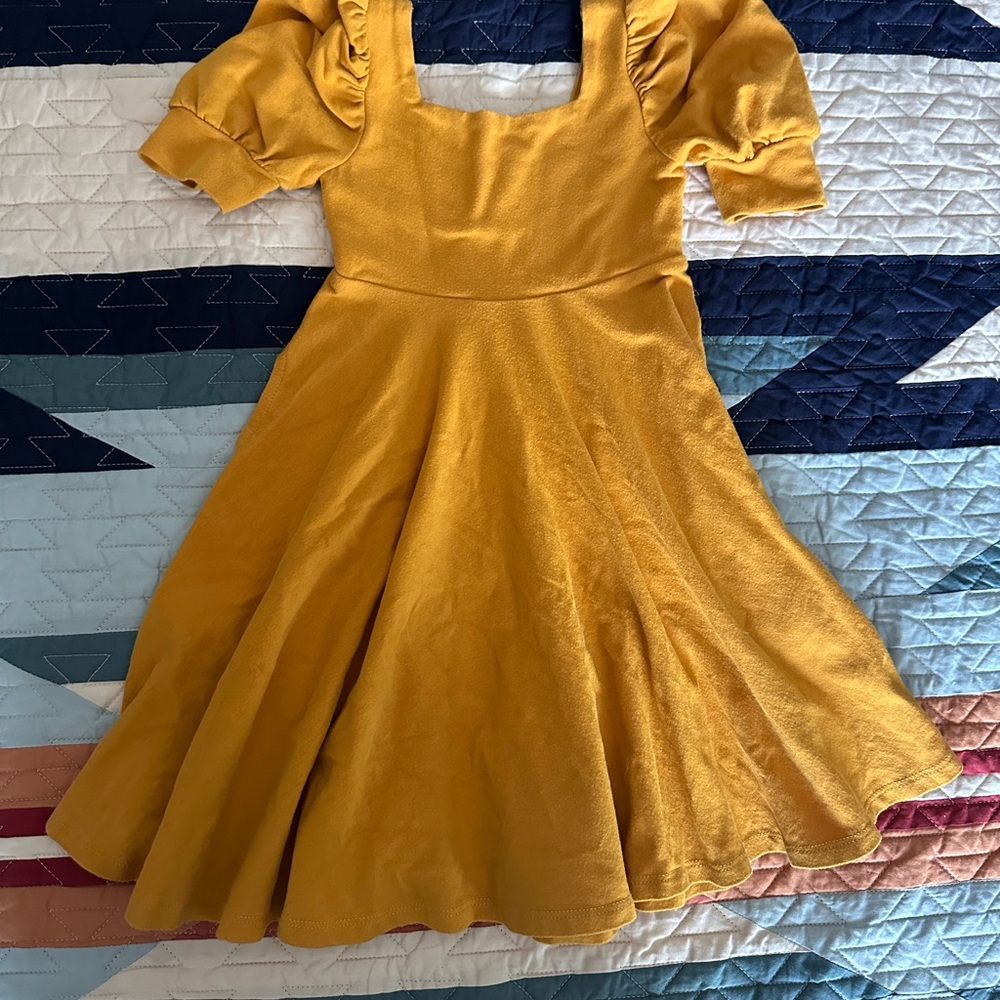 Mustard Yellow Remie Girl Puff Sleeve Dress
